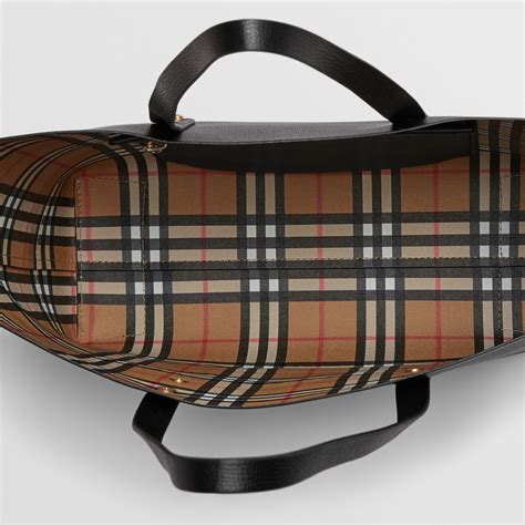 burberry small embossed crest leather tote|Burberry medium canvas check tote.